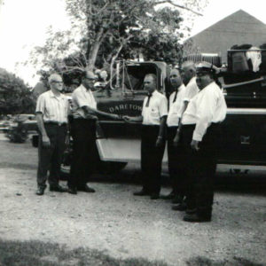 In 1969, DFC held an open house for our 40th Anniversary. Here are some of our past line officers accepting the keys to the new 1969 Chevy Pumper. Left to Right: Brunco Officials, Ken Wilson (President), George Messer, Joe Layman, and Herbert Wentzell.